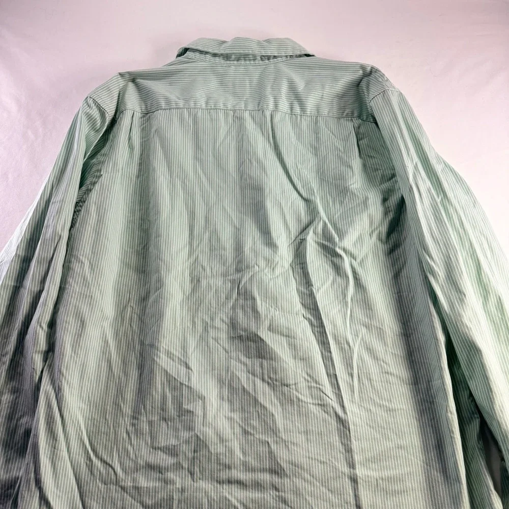 Banana Republic Shirt Mens XXL Green White Striped Cotton Non Iron Classic Fit